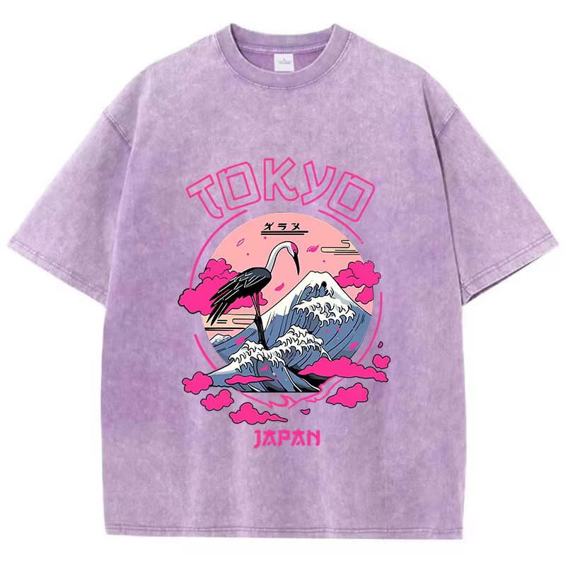 T-shirt manches courtes col rond femme, en coton, vintage, lavage à l'acide, imprimé TakHarajuku, à