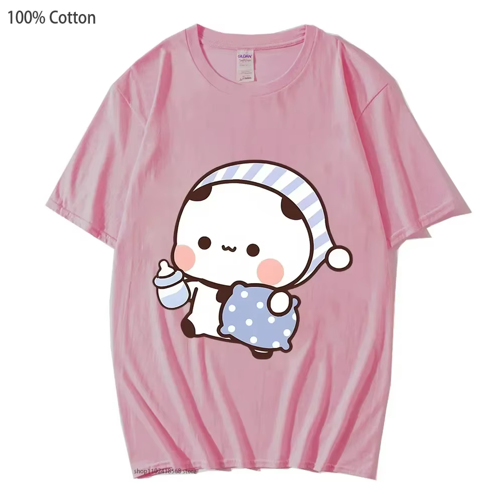 Couple chemises Kawaii mignon BuBu Panda va dormir avec DuDu ours graphique t-shirt coton hommes fem