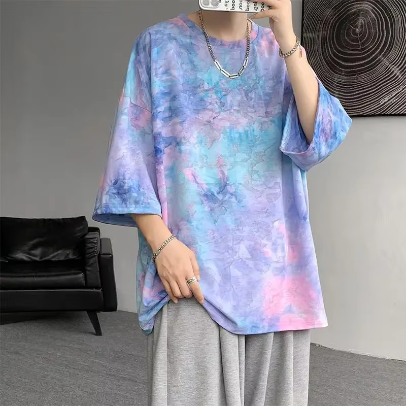 T-shirt pour hommes, ample, teinture par nouage, Cool, nouveau en été, vêtements Vintage, fête, Stre