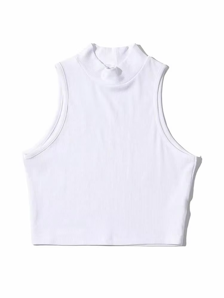 Top court sans manches pour femmes, Top à la mode, col haut, blanc, 5 couleurs, été