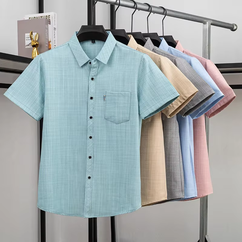 Chemise d'été à manches courtes pour hommes, respirante, anti-rides, en tissu doux, décontractée, po