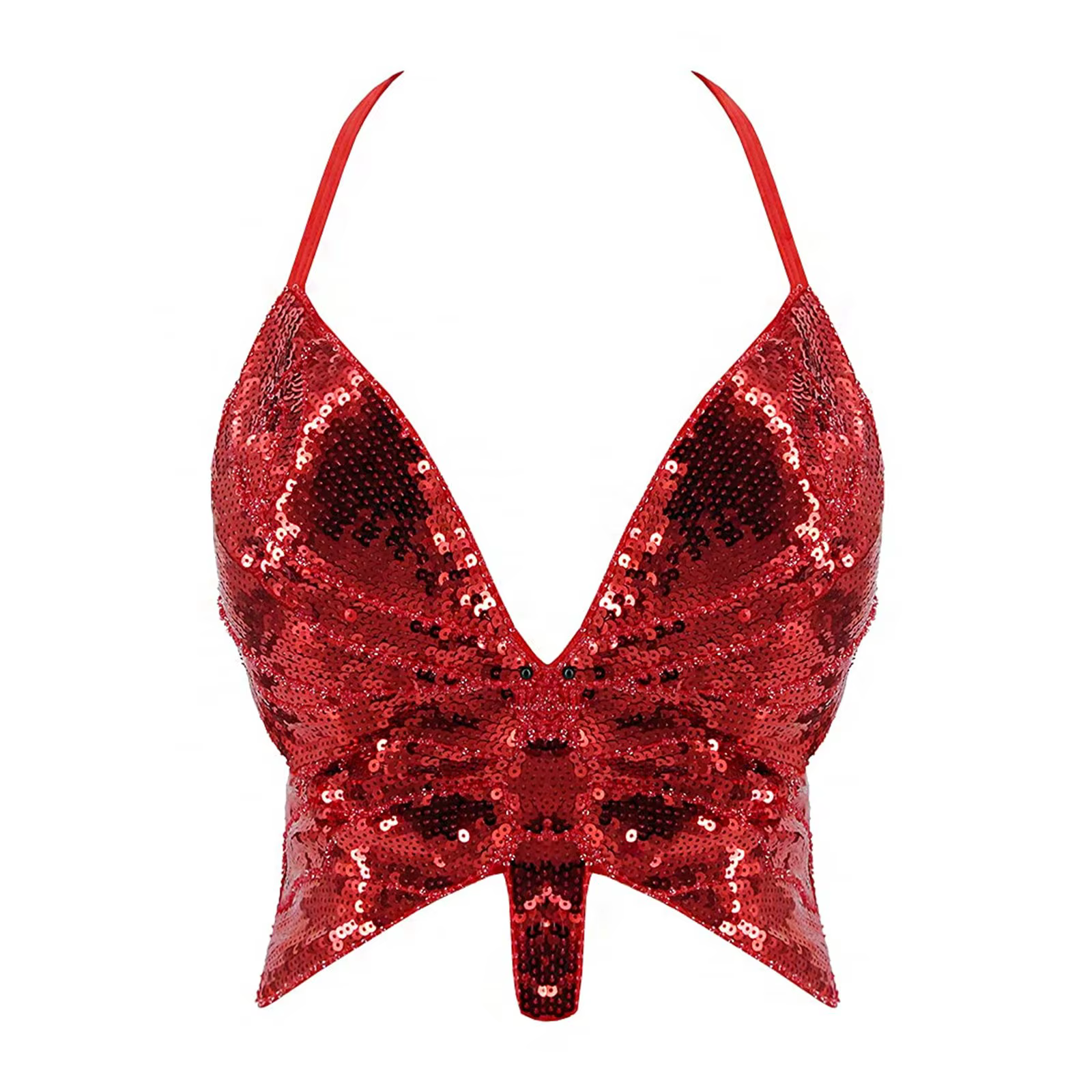 Haut court dos nu à paillettes pour femmes, caraco de soirée vintage, vêtements de bandage, tenue de