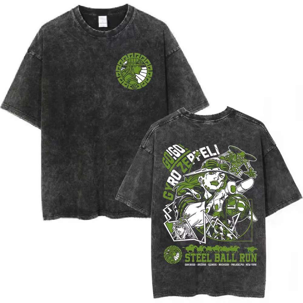 T-shirt délavé Anime Jojo Bizarre Adventure STEEL BALL RUN Diego Brando Manga Y2K pour hommes et fem
