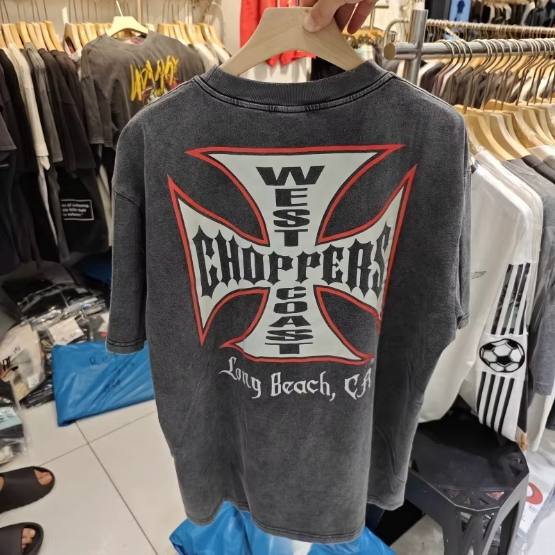 Été Vintage West Coast Choppers Imprimé Lavage T-Shirt Femmes Coton Respirant Rétro Biker Style Coup