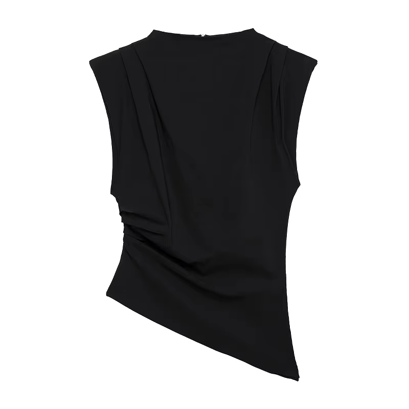 MUJER débardeur asymétrique femme froncé hauts sans manche pour femmes col haut haut haut sans brete