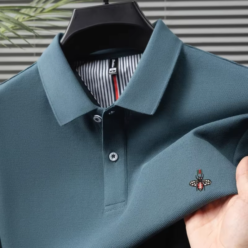 Polo à manches courtes brodé haut de gamme pour hommes, 100% coton, T-shirt à col décontracté, à la