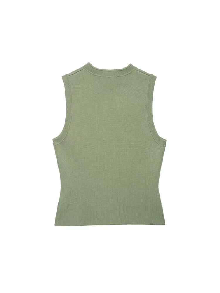 Débardeurs en tricot pour femmes, camisoles, été 2026, col rond, boutons, couleur unie, sans manches