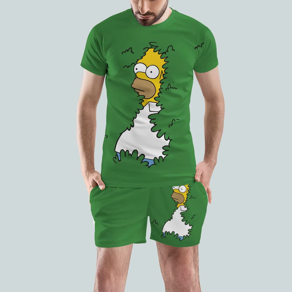 Ensemble deux pièces pour hommes, t-shirt et short imprimés en 3D, dessin animé Simpson, nouvelle co