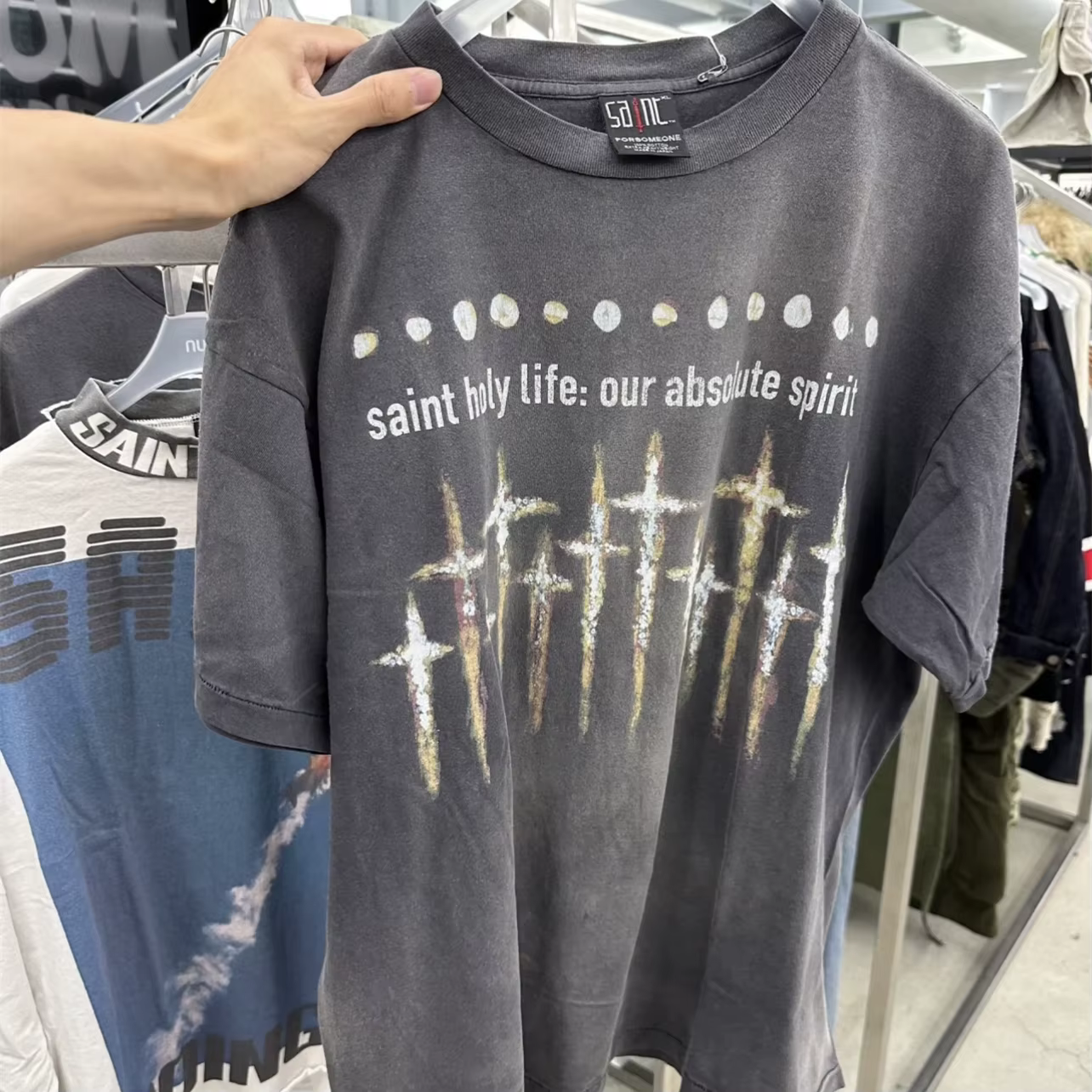 T-shirt vintage délavé pour hommes et femmes, T-shirt de haute qualité, neuf pouces, N64, 1:1