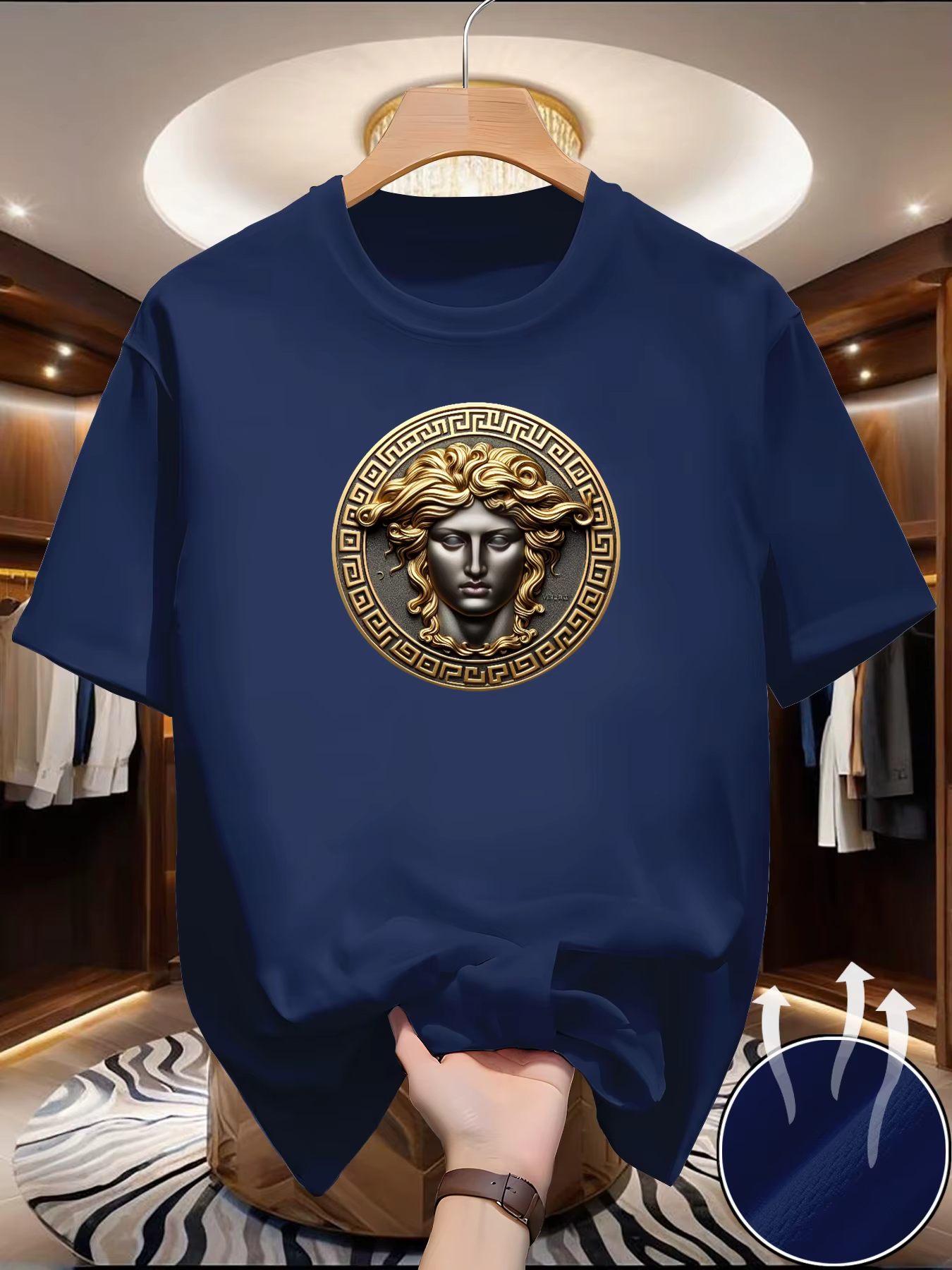 T-shirt d'été de luxe à col rond pour homme, doux et ample, de haute qualité, imprimé exquis, chemis