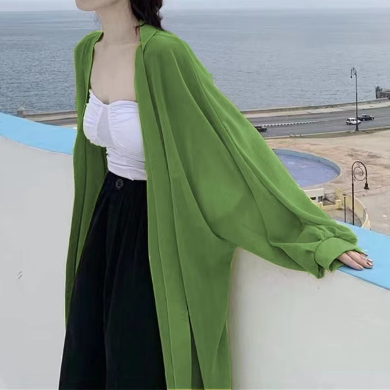 Cardigan long en mousseline de soie pour femmes, mode coréenne décontractée, été, vacances à la plag