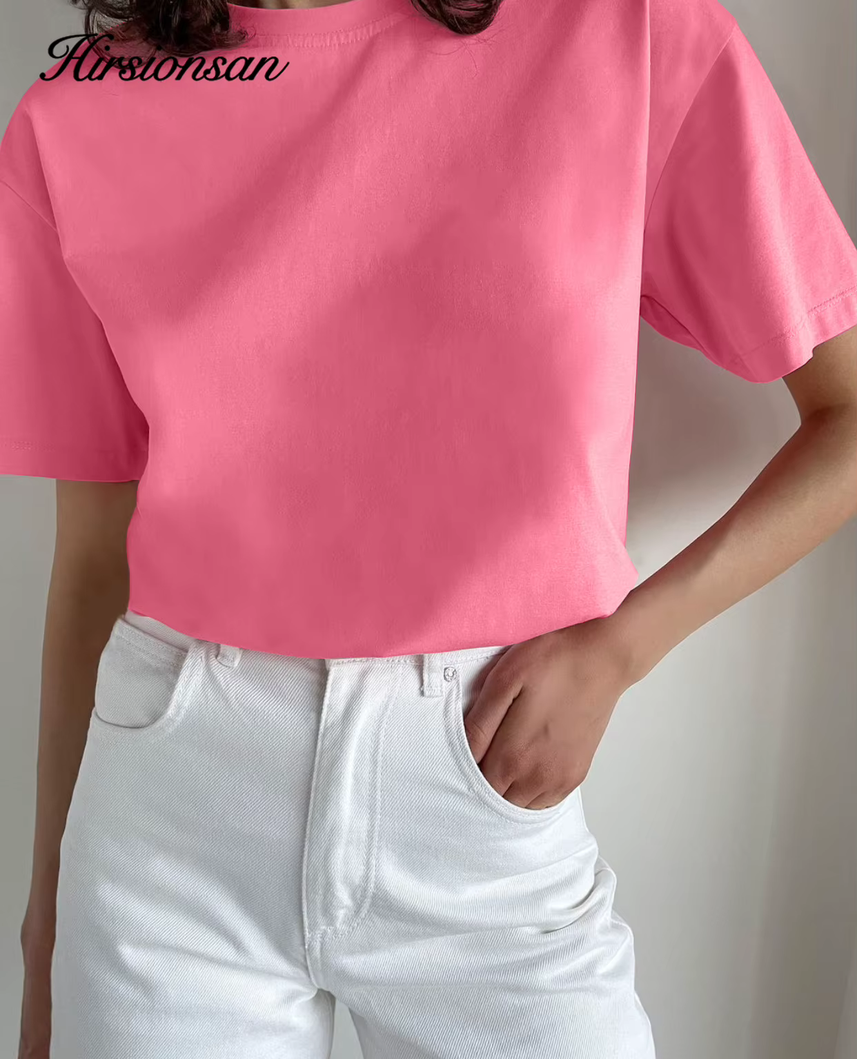 Hirsionsan – t-shirt basique en coton pour femmes, haut ample et résistant, décontracté, surdimensio
