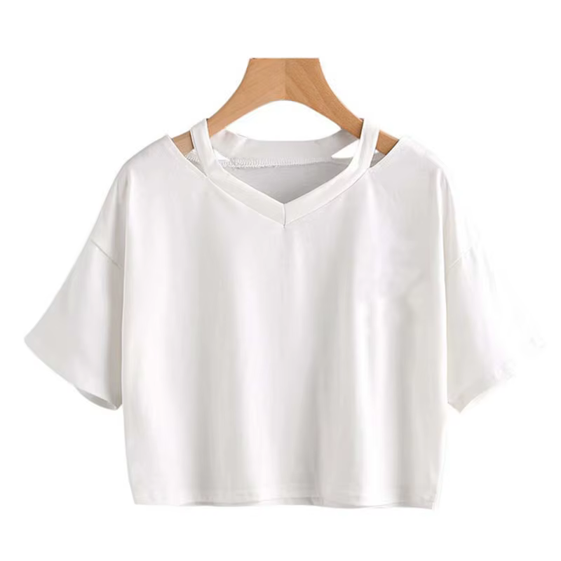 Crop tops Y2k pour femmes, t-shirt court à manches courtes à col en V avec imprimé graphique, t-shir
