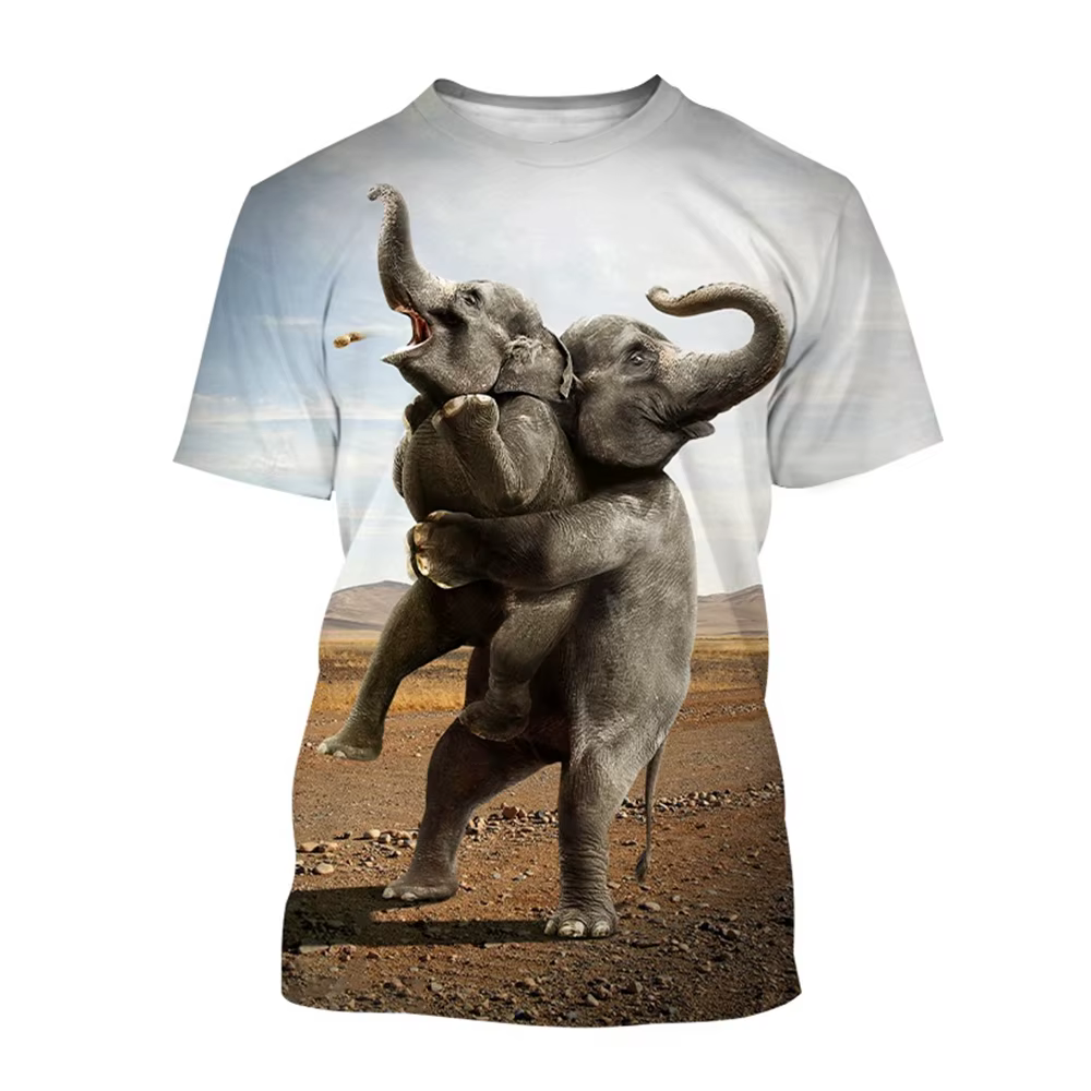 Été best-seller à la mode amusant mignon Animal éléphant 3D imprimé T-Shirt avec col rond décontract