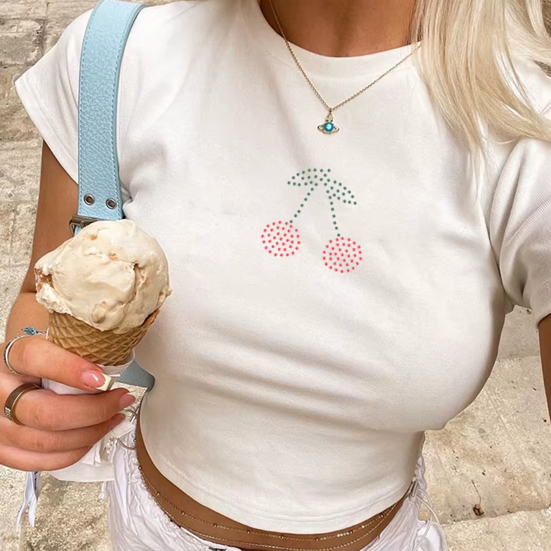 T-shirt manches courtes femme, slim, vintage, gothique, court, sexy, nickel é, streetwear, été, Y2k