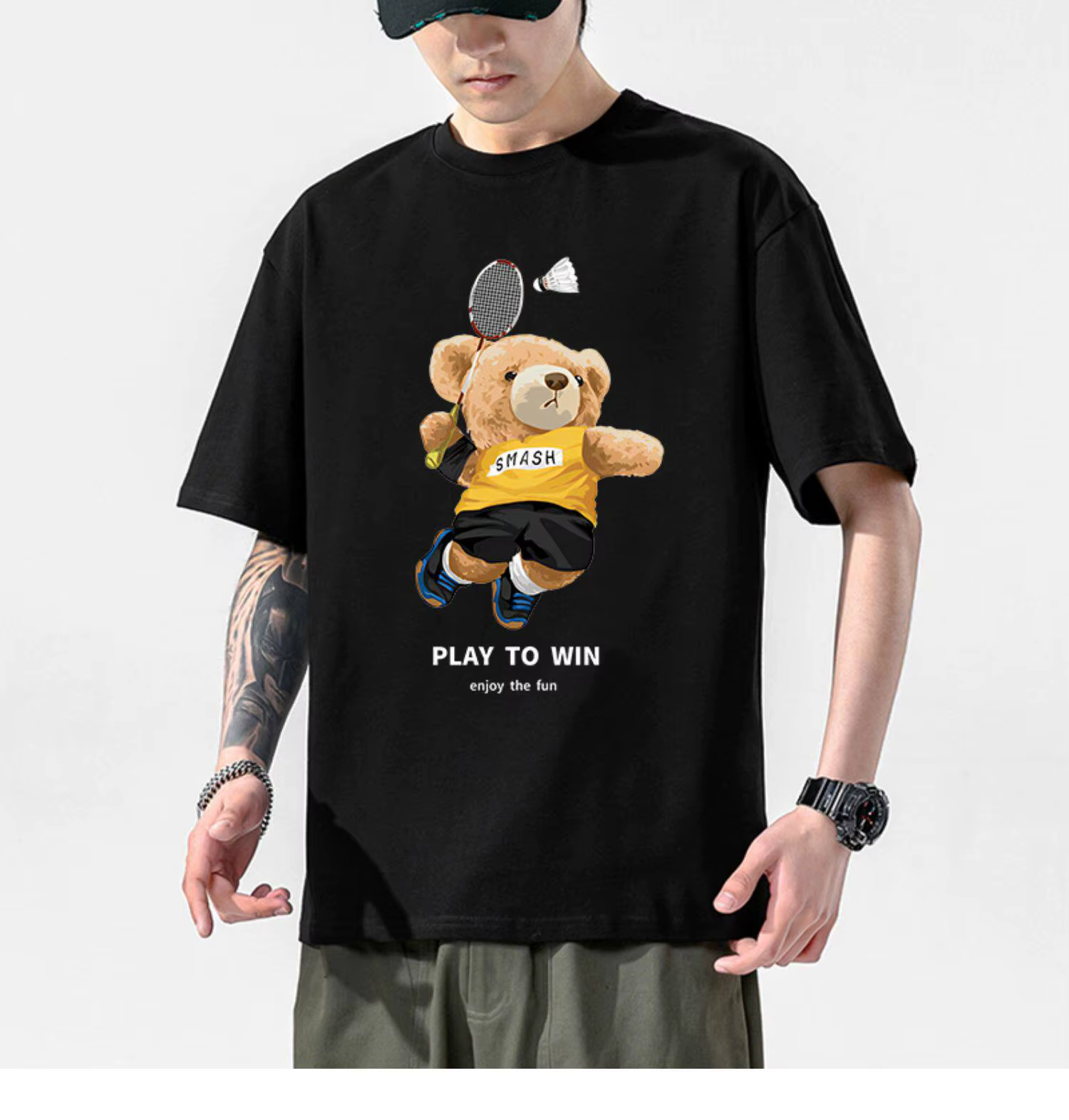 T-shirt de sport à motif d'ours de tennis pour hommes et femmes, vêtements d'équipe personnalisés à 