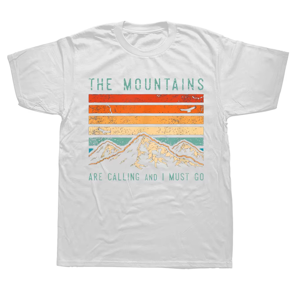 T-shirt vintage rétro en coton, Mountains Are Calling I ista Go, T-shirt d'été, Randonnée, Aventure,
