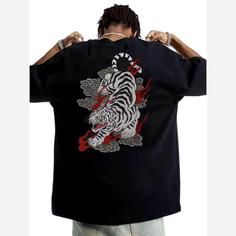 T-shirt en coton pur motif tigre 2026, T-shirt homme à manches courtes en coton pur, haut d'été élég