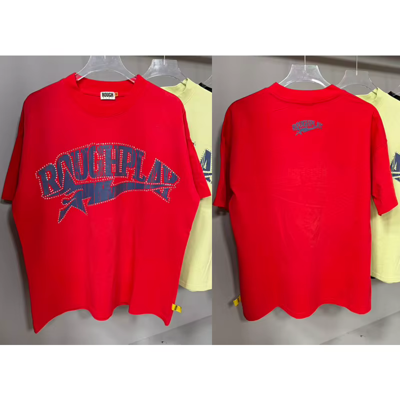 T-shirt décontracté classique à imprimé lettres et strass, manches courtes, déchiré, pour hommes et 