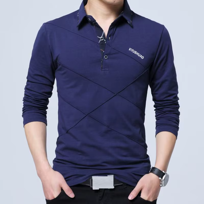 Polo à manches longues en coton pour homme, couleur unie, décontracté, à la mode, nouvelle collectio