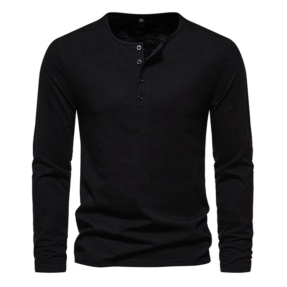 Hommes à manches longues T-shirt coton coupe ajustée chemise de fond Fitness hauts t-shirts bouton c