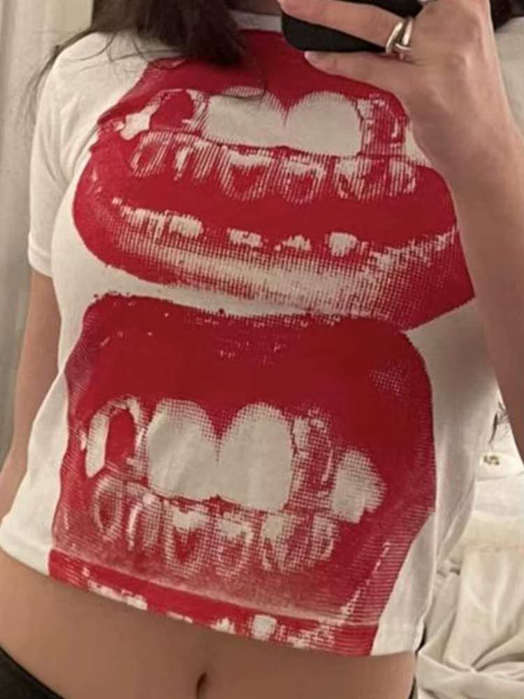 T-shirt Punk Y2K à Manches Courtes pour Femme, Haut de Rue Gothique, Loisirs Basiques, Été 2024