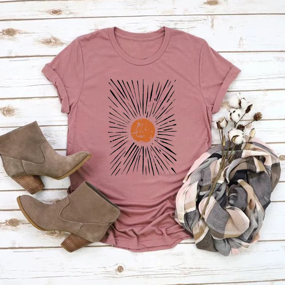 Sunburst Vintage T-Shirts Boho chemise soleil graphique t-shirt hommes femmes à manches courtes col