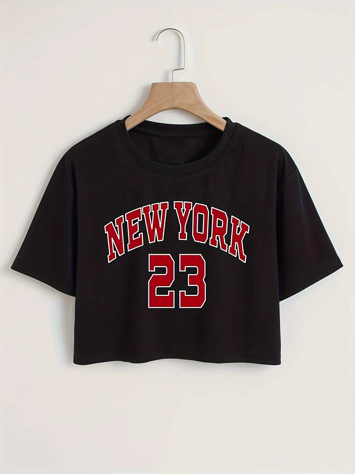T-shirt court imprimé lettre New York, haut décontracté à manches courtes et col rond, vêtements pou