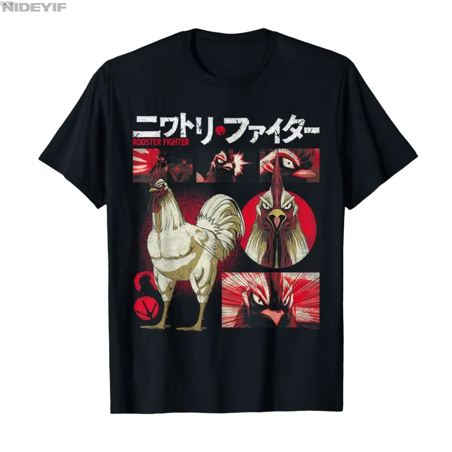 T-shirt à manches courtes pour hommes et femmes, 100% coton, avec collagène Rooster Fighter Keiji, t