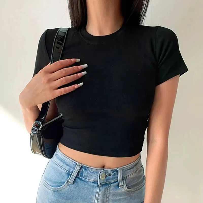 T-Shirt à manches courtes femmes solide Simple décontracté doux tout-Match basique culture hauts t-s