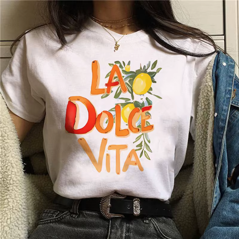 T-shirt à manches courtes imprimé citron La Dolce Vita, vêtements pour femmes, t-shirt graphique Har