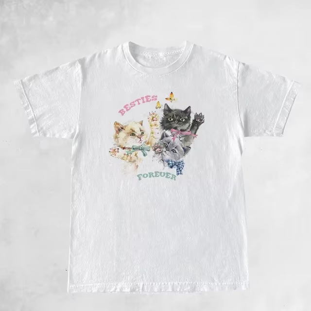 Mignon chaton Besties pour toujours femmes graphique hauts mode surdimensionné t-shirt Vintage esthé