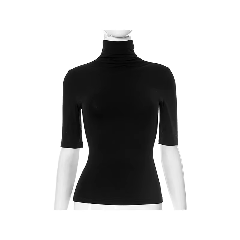 Col roulé demi manches t-shirts femme vêtements bases décontracté été hauts blanc noir t-shirts
