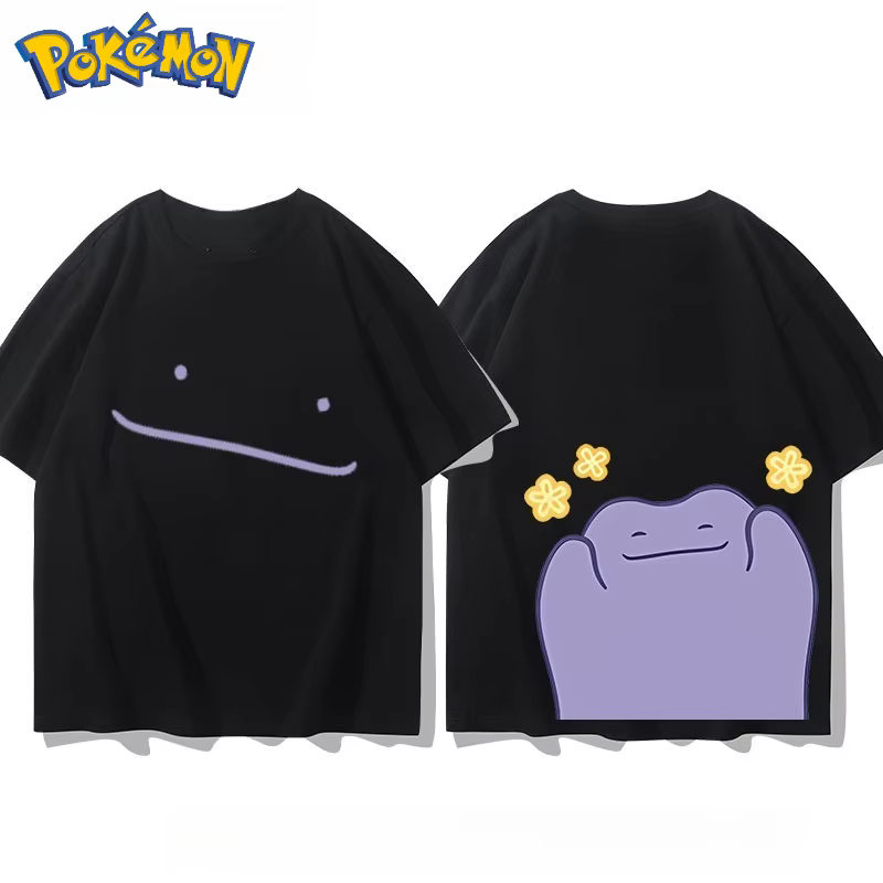 T-shirt imprimé Pokemon Ditto devant et dos pour hommes et femmes, nouveau style d'été Y2K Harajuku 