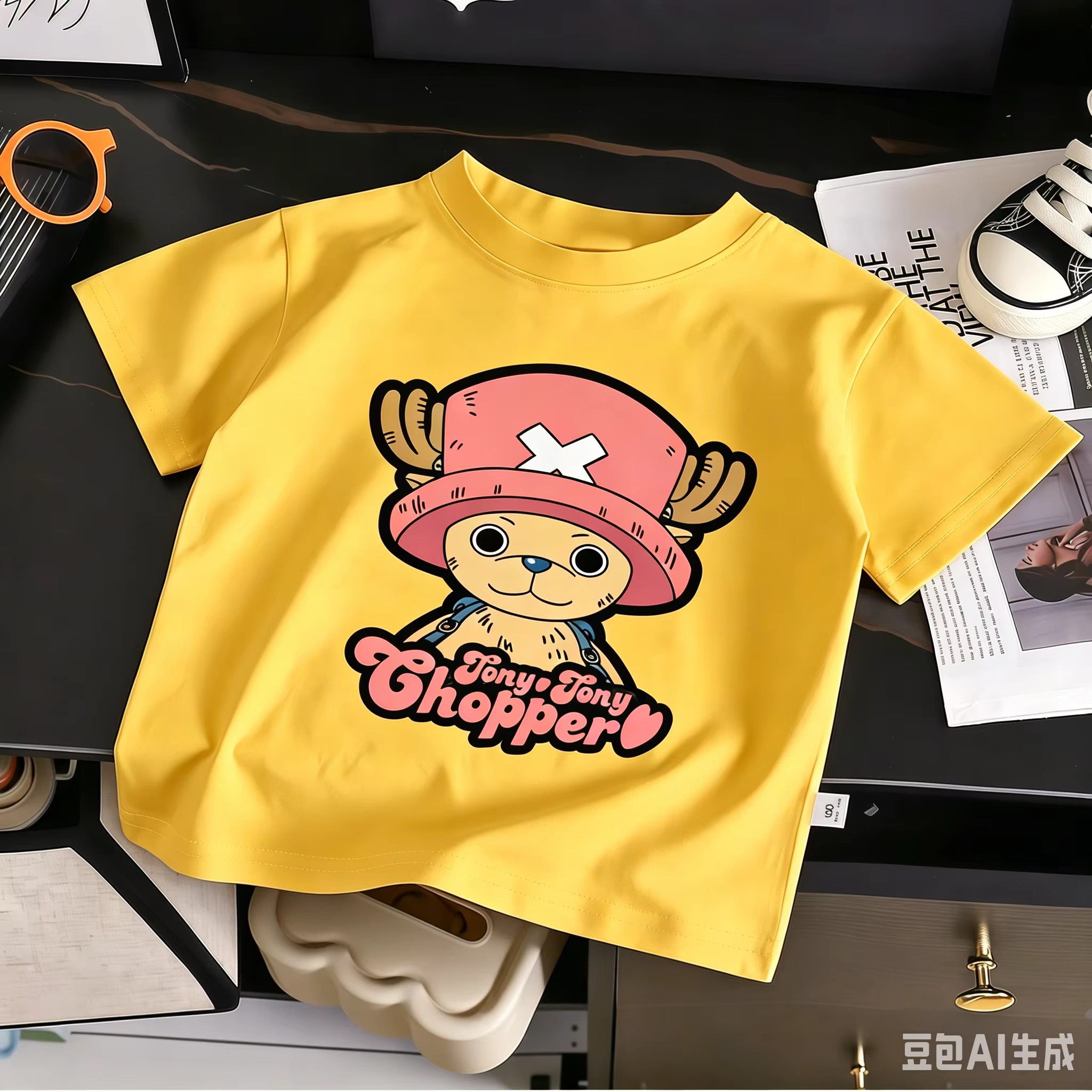 T-shirt imprimé Tony Tony Chopper pour enfants, motif de personnage de dessin animé adorable pour ga