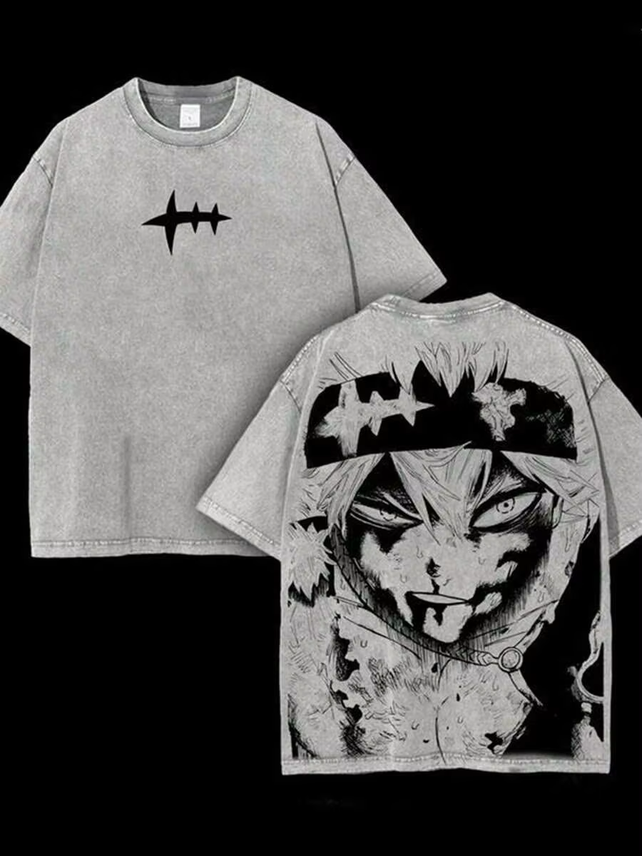 Asta imprimé T-shirt Anime trèfle noir vêtements hommes à manches courtes coton t-shirts Vintage sur