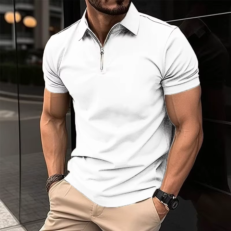 Polo à Manches Courtes pour Homme, Vêtement à Fermeture Éclair, Col Rabattu, Streetwear, Jogging Mas