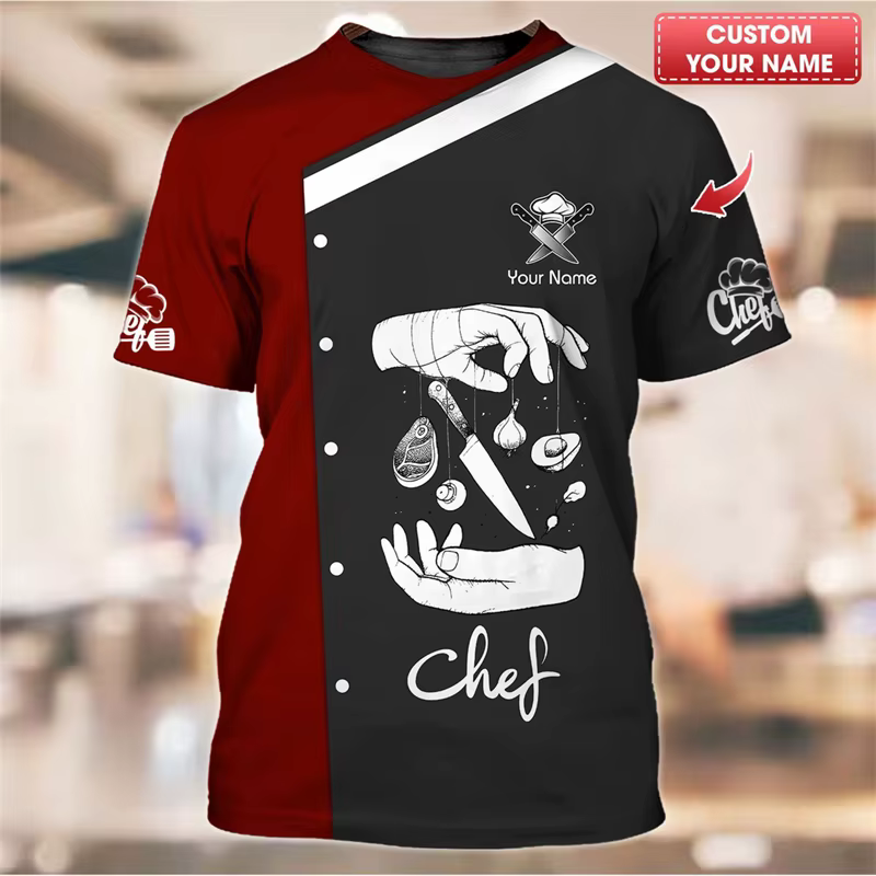 Chef travail T-shirt pour hommes personnalité motif col rond drôle t-shirts impression 3D mode à la