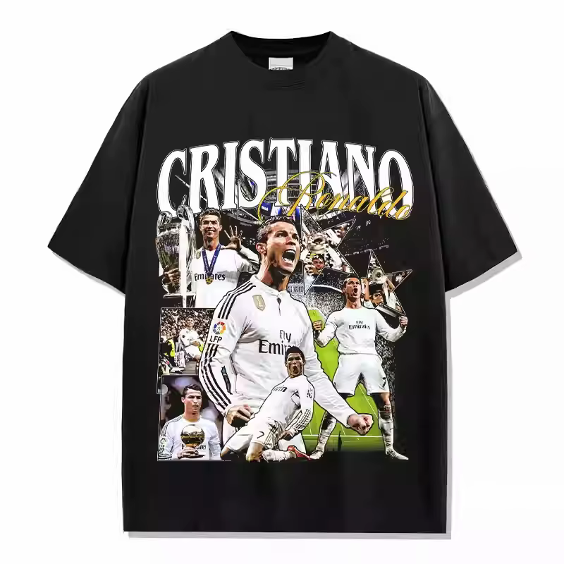 T-shirt en coton épais à manches courtes, motif étoile de football Cristiano Ronaldo 2026, imprimé a