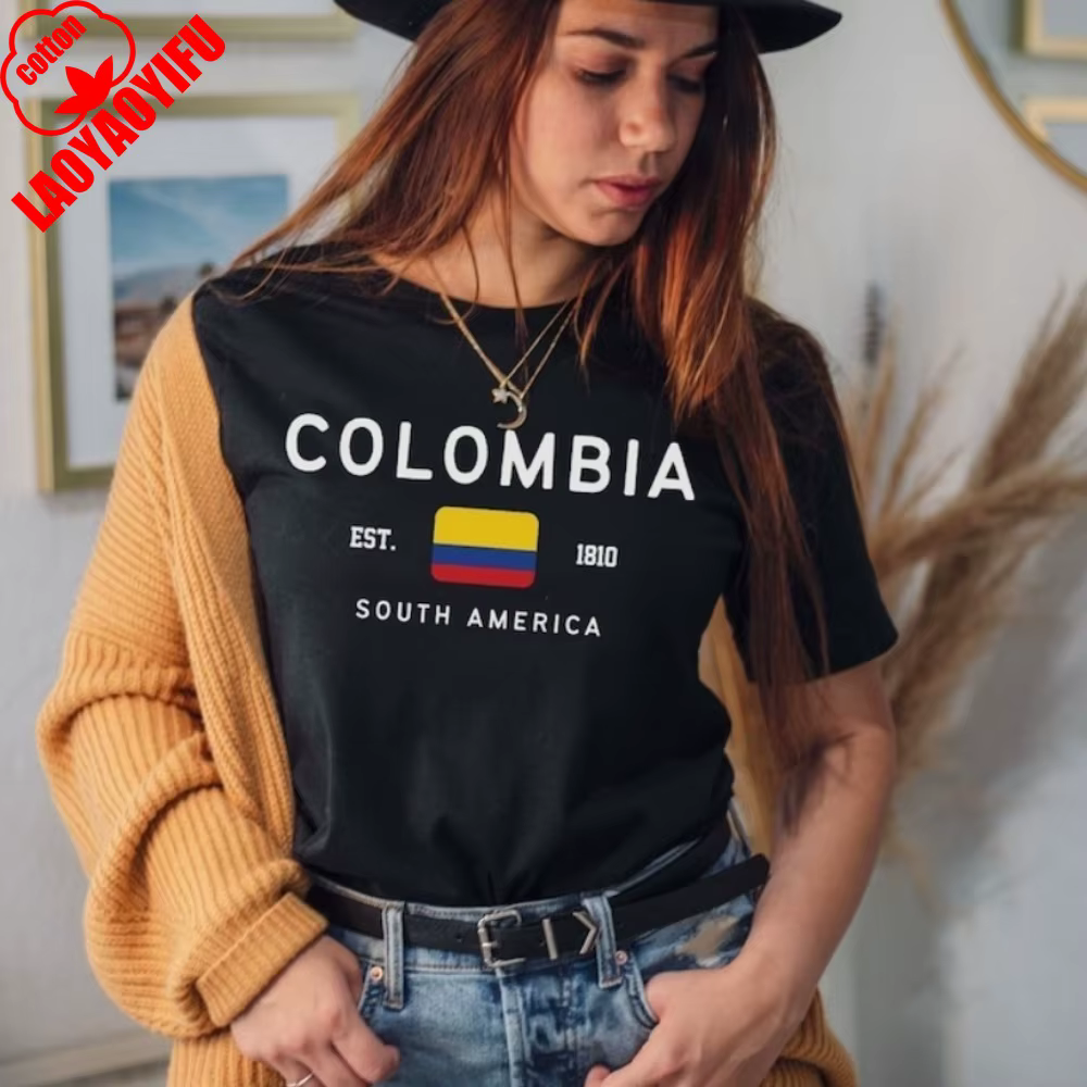 T-shirt Colombie Drapeau Colombien Amérique du Sud Hauts Unisexe Femme Été Manches Courtes Vêtements