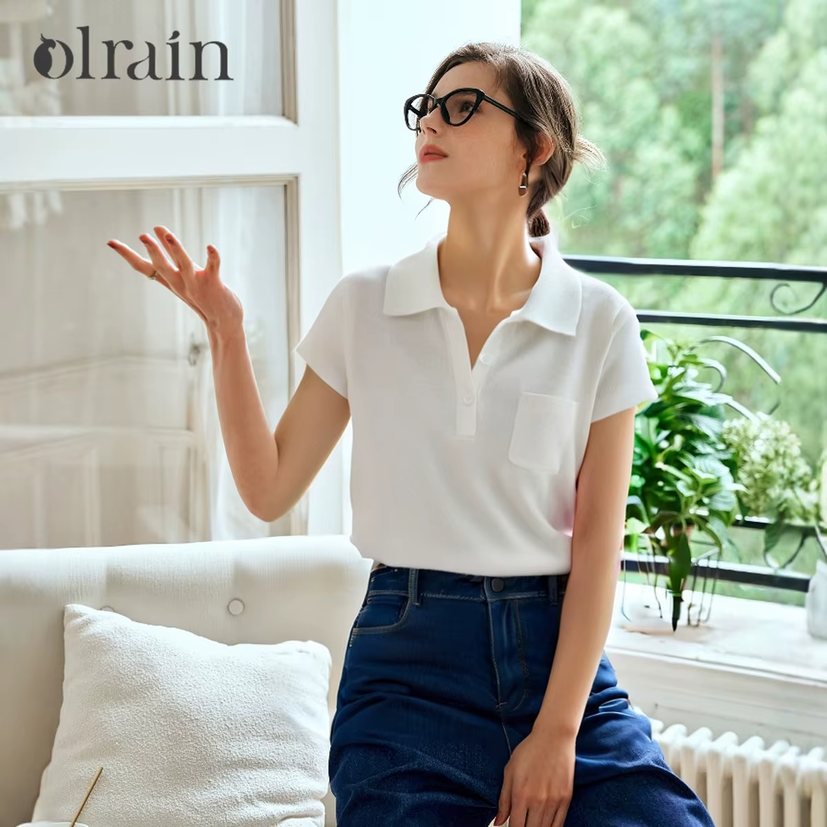 Pulls en maille blancs à col polo OLrain pour femmes, collection été 2026, décontractés, à manches c