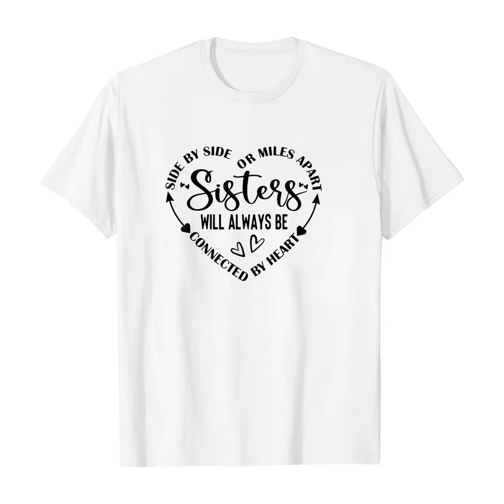 T-shirt manches courtes col rond femme, estival et ajustable, avec impression cœur, 16% sera toujour