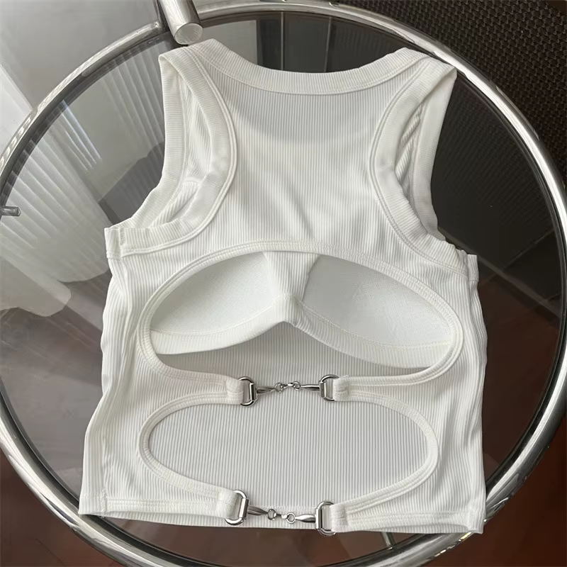 Débardeur de sport pour femmes, avec coussinet de soutien-gorge, haut court décontracté, dos nu, Cam