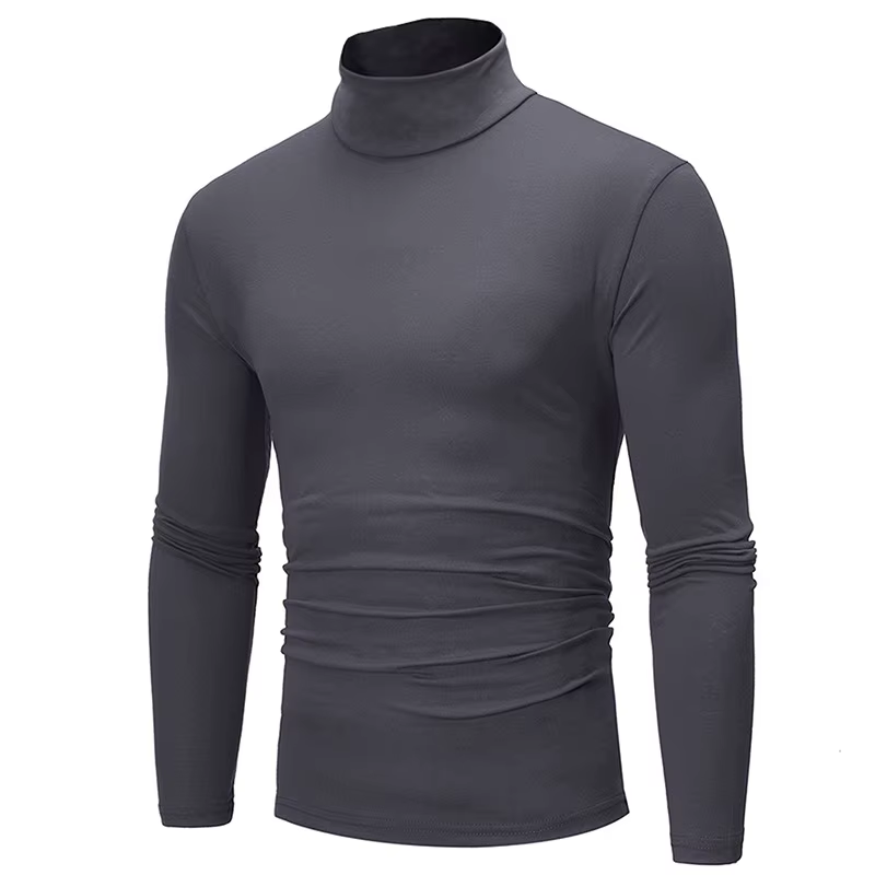 1/2 pièces automne hiver hommes col haut T-shirt coupe ajustée mode haute élastique à manches longue