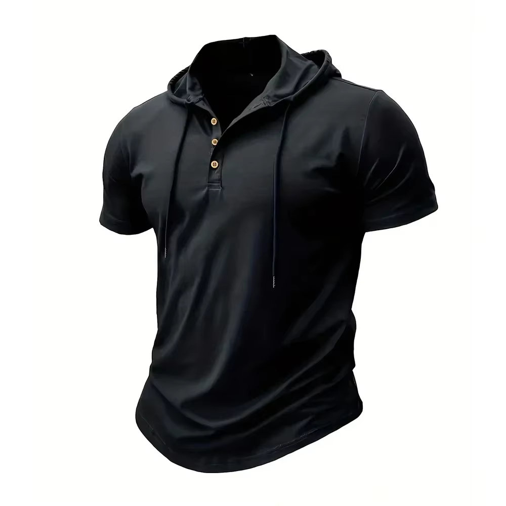 T-shirt à capuche pour hommes, Slim, Fitness, manches courtes, léger, Fitness, respirant, hauts de s