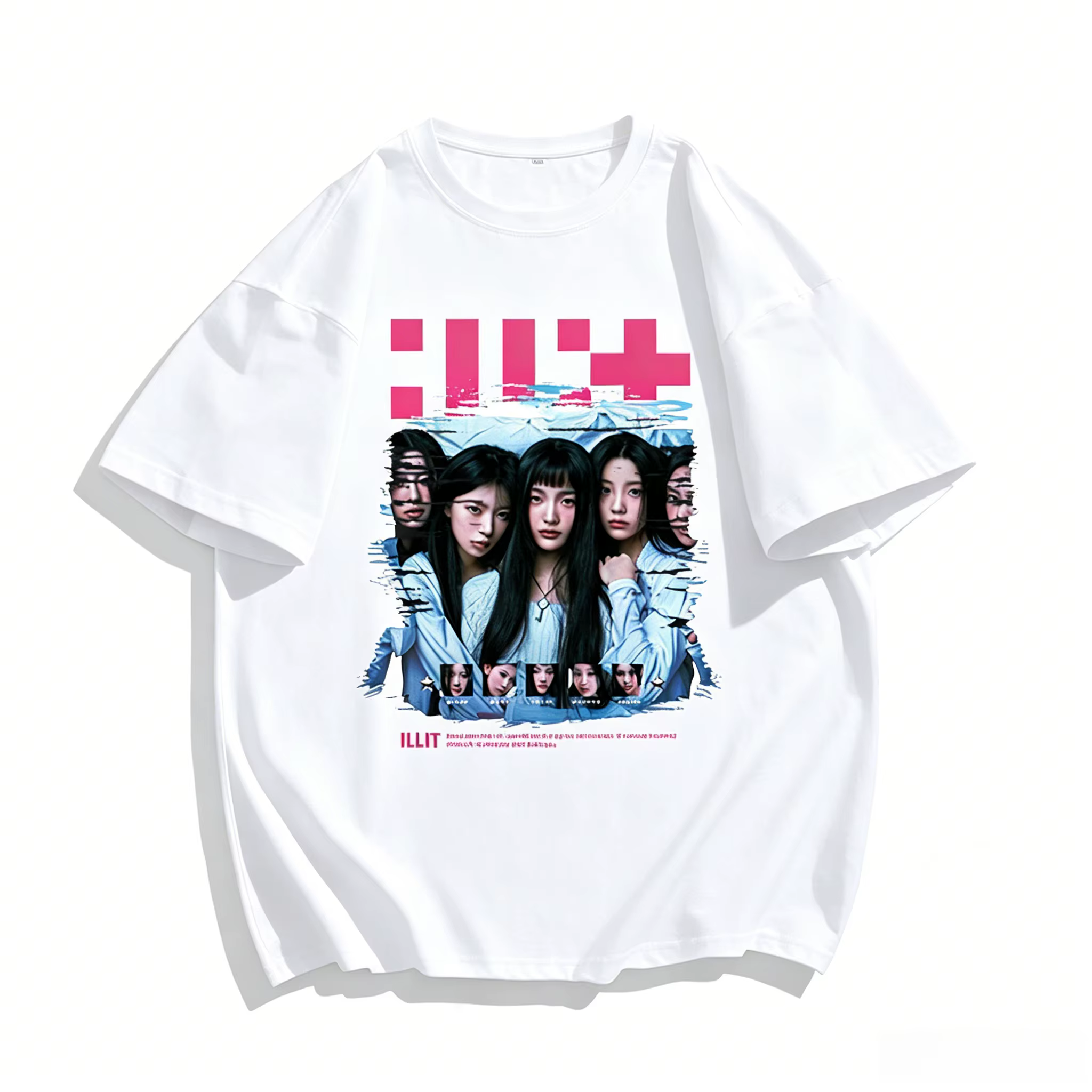 T-shirt ILLIT – Coton, Manches Courtes, Style Y2K Unisexe, Col Rond, Coupe Oversize, Streetwear, Été