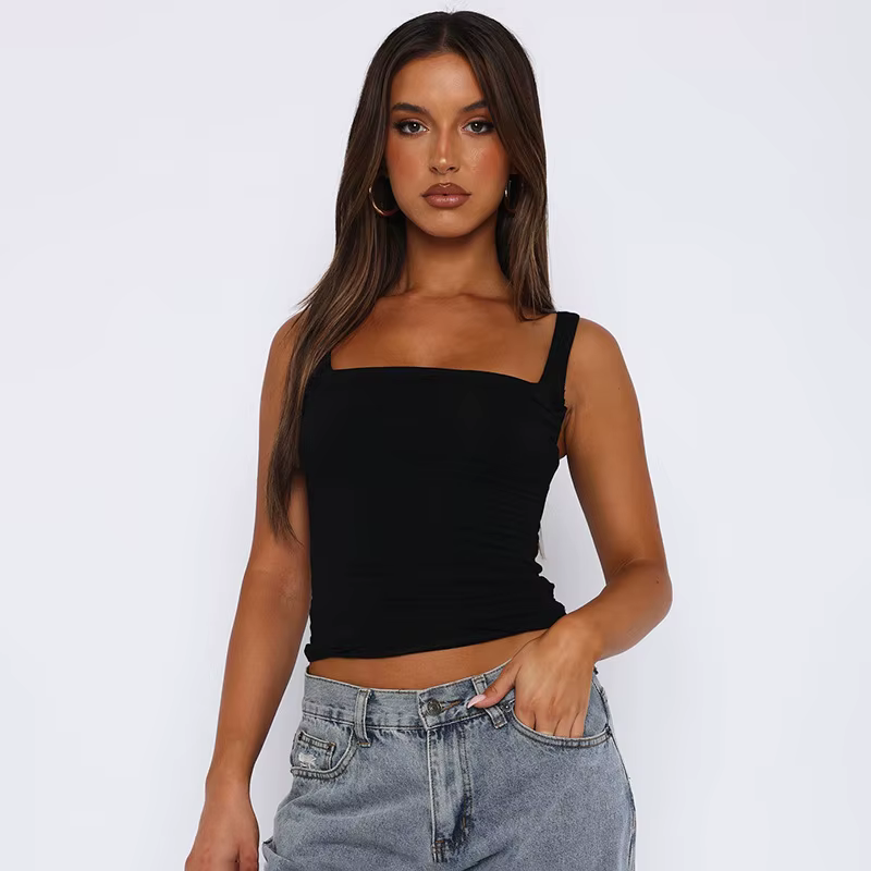 T-shirt sans manches pour femmes, streetwear lisse et sexy dos nu, T-shirt décontracté moulant sans 