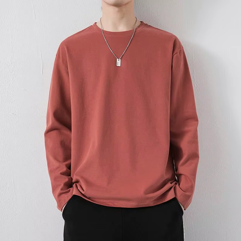T-shirt à manches longues pour homme grande taille, coupe ample, col rond, t-shirt basique, couleur 
