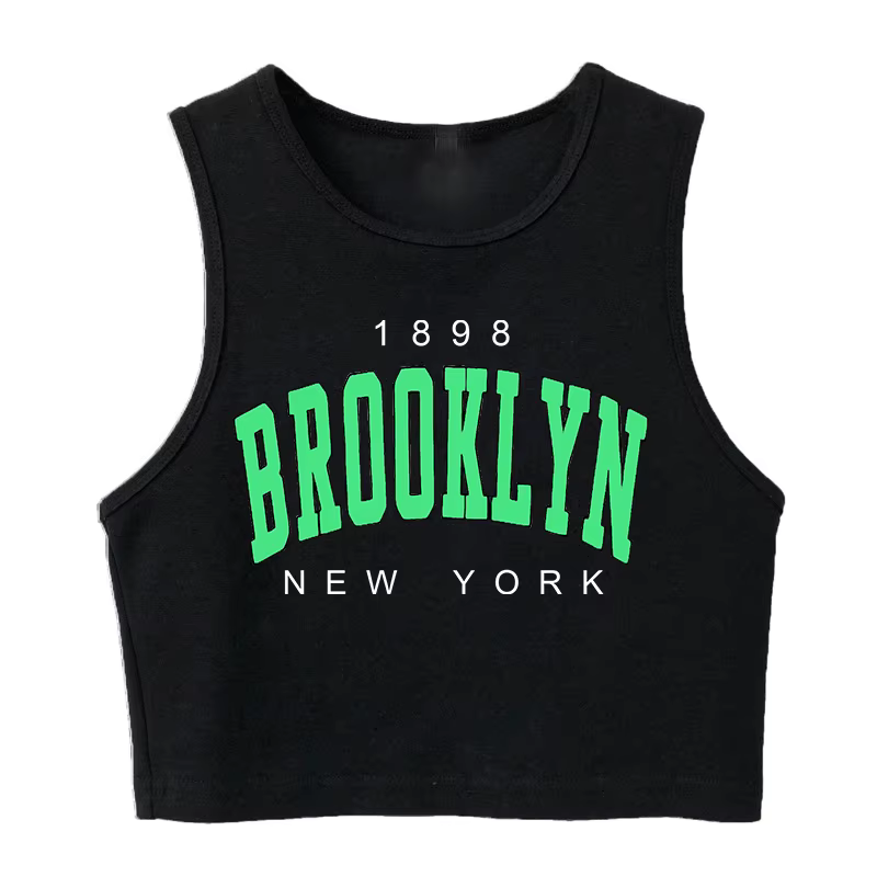 T-shirt court imprimé lettre pour femme, Harajuku, années 90, Brooklyn, style coréen, Y2K, années 18