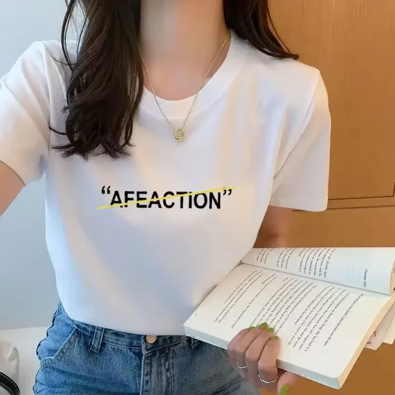 T-shirt blanc d'été femme à manches courtes étudiant Ulzzang polyvalent ample demi-manches T-shirt H